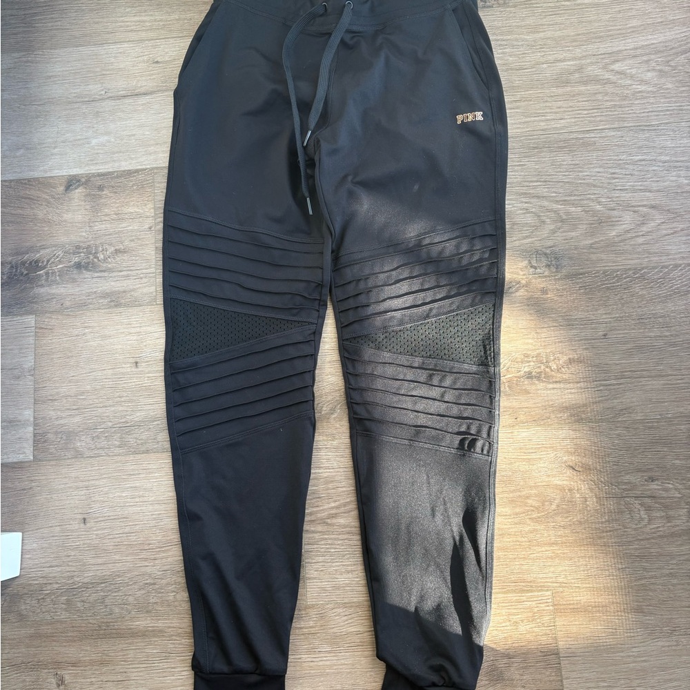 PINK Victoria's Secret Black Joggers with Gold Accent